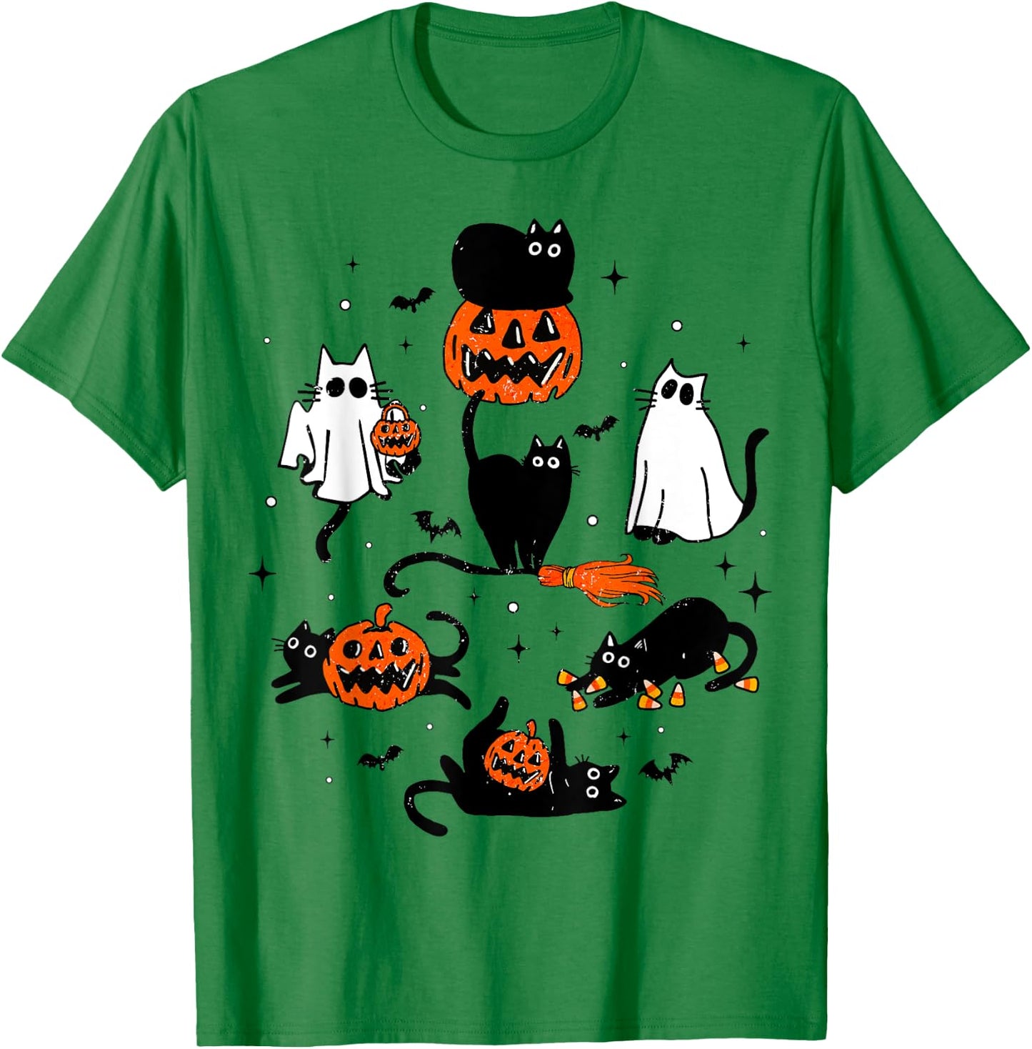 Cute Ghost Black Cat Playing Pumpkin Halloween Costume Men Women Kids T-Shirt - T-Shirt | Irish Green