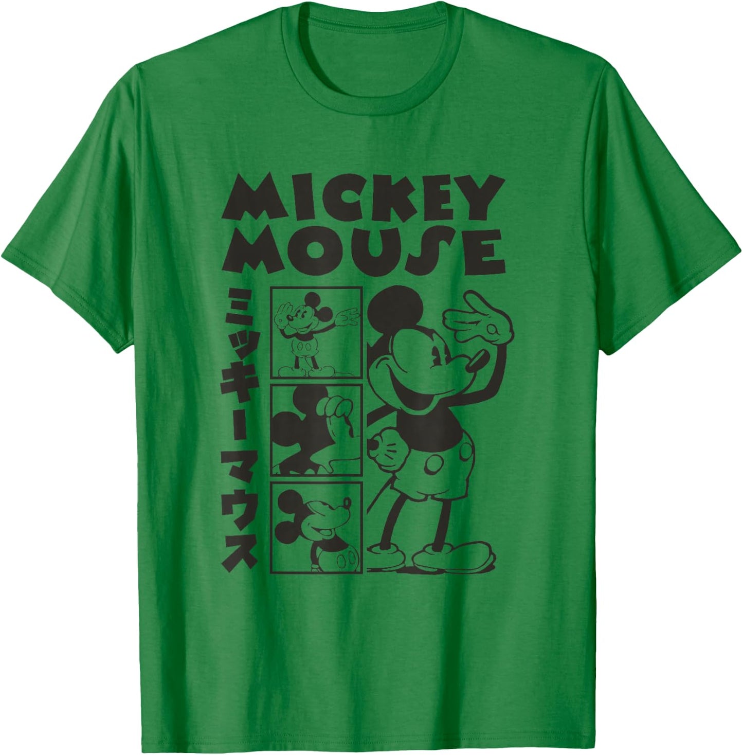 Disney Mickey and Friends Mickey Mouse Kanji Retro Panels T-Shirt - T-Shirt | Irish Green