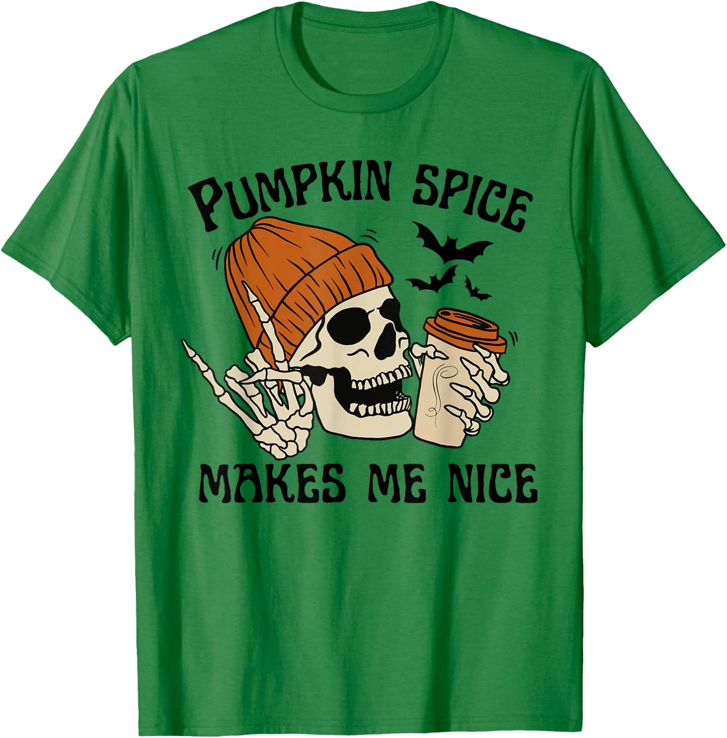 Pumpkin Spice Make Me Nice Retro Skeleton Funny Halloween T-Shirt - T-Shirt | Irish Green