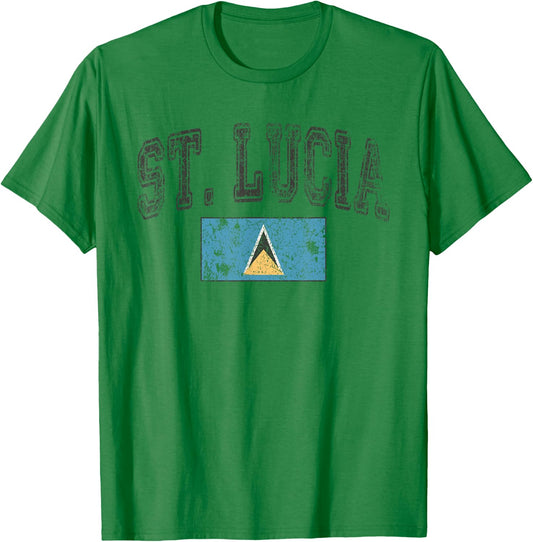 Threadrock Vintage Retro Faded St. Lucia Flag St. Lucian Pride T-Shirt - T-Shirt | Irish Green