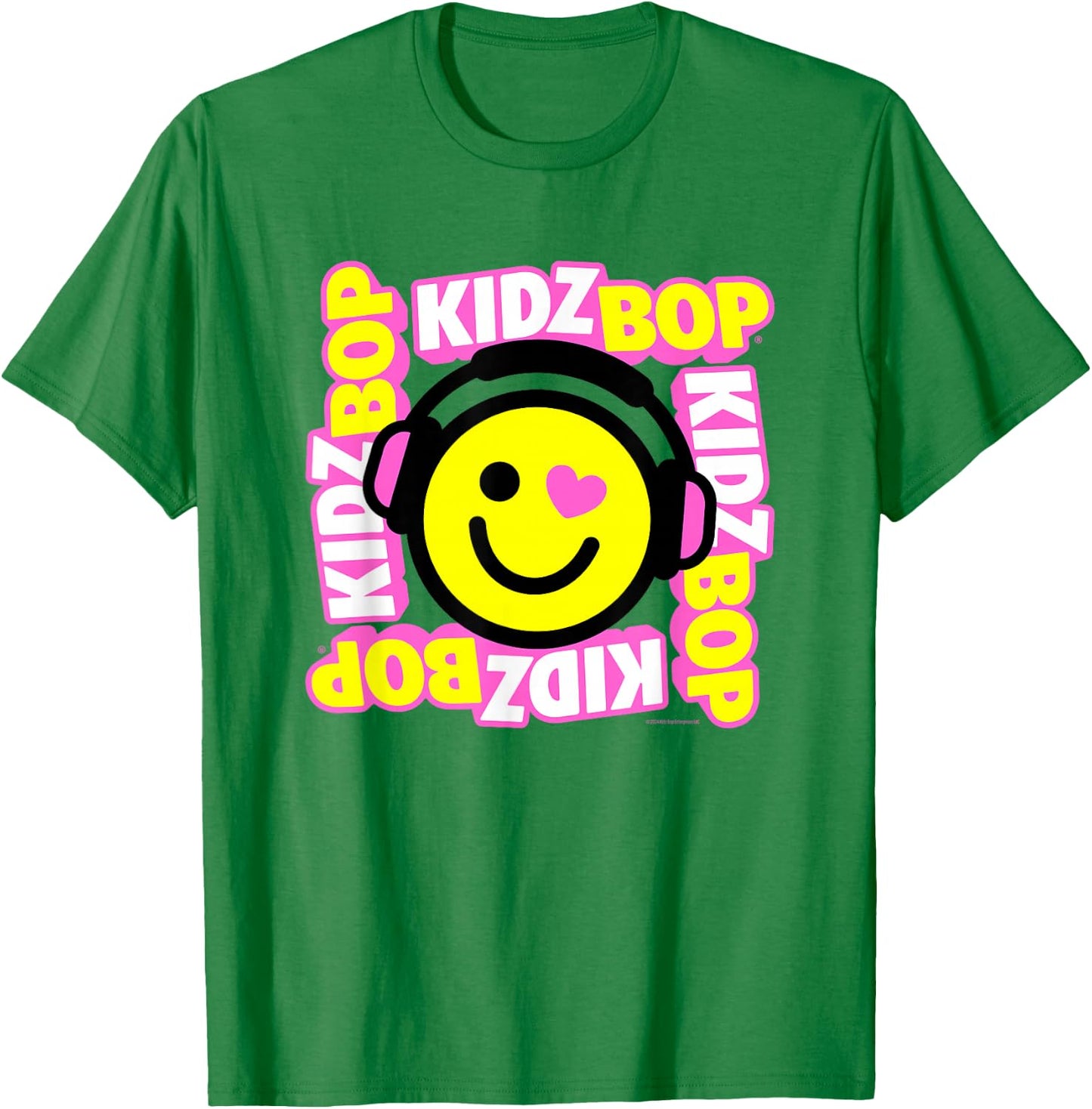 Kidz BOP Merch – Heart Smiley Face with Headphones T-Shirt - T-Shirt | Irish Green