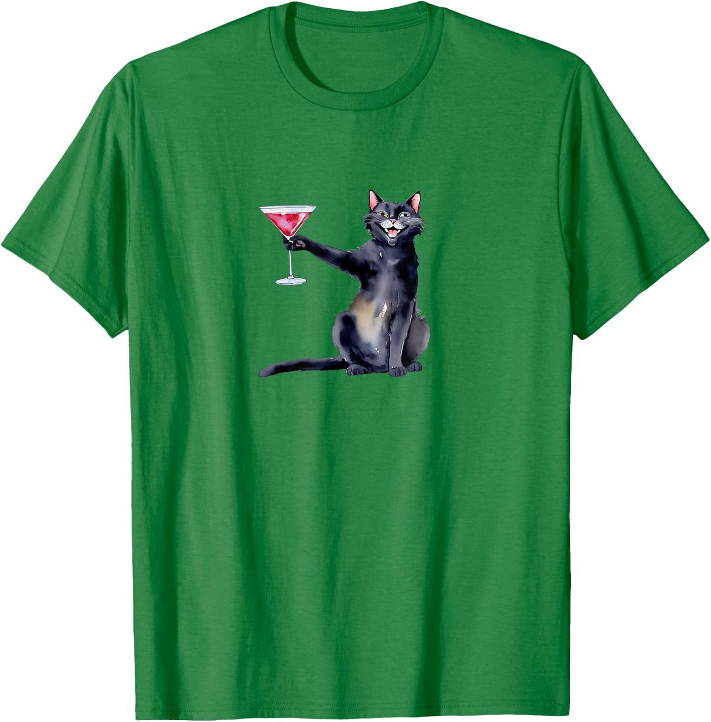 Cat with Martini Glass Cocktail T-Shirt - T-Shirt | Irish Green