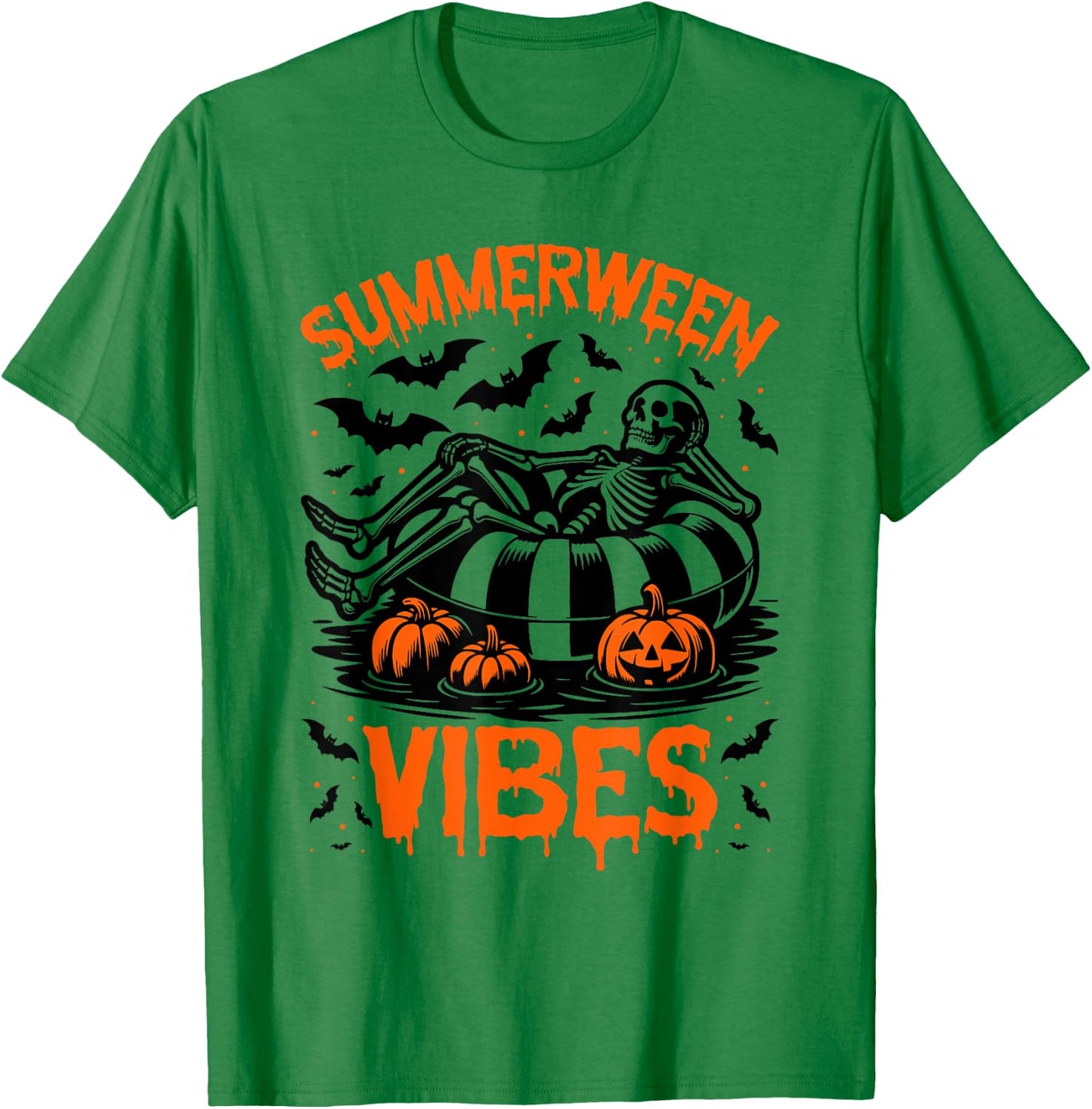 Summerween Vibes Skeleton Float Summer Halloween T-Shirt - T-Shirt | Irish Green