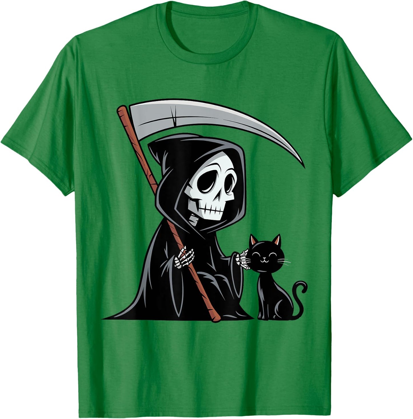Funny Grim Reaper Black Cat Lovers Spooky Halloween Cats Men Women T-Shirt - T-Shirt | Irish Green