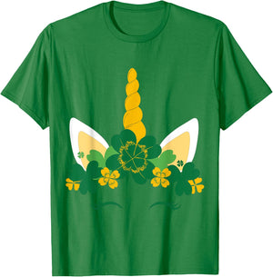 Kids St Patricks Day Unicorn Face Shamrock Pattys Toddler T-Shirt - T-Shirt | Irish Green