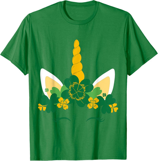 Kids St Patricks Day Unicorn Face Shamrock Pattys Toddler T-Shirt - T-Shirt | Irish Green