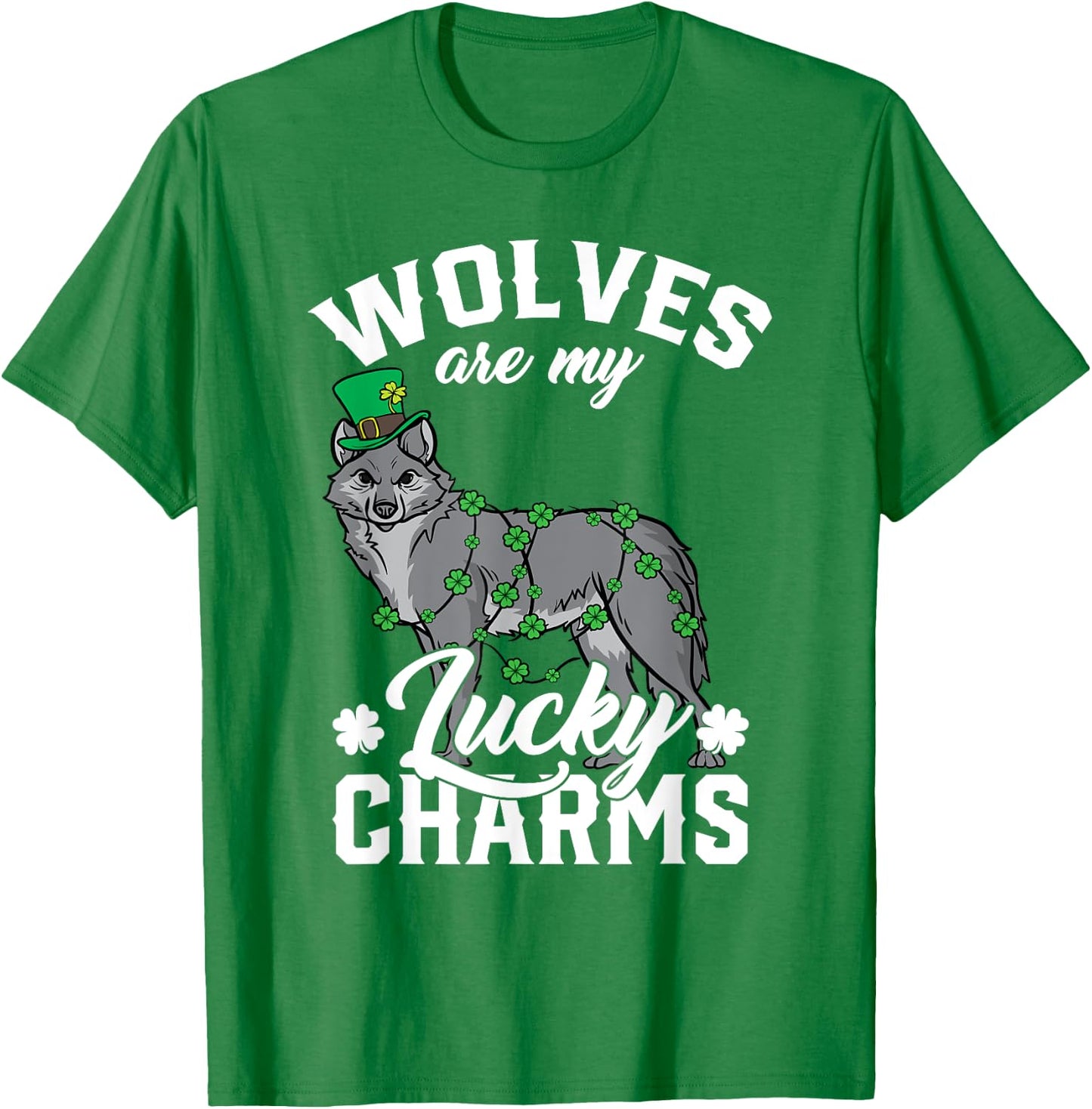 Wolves Are My Lucky Charms St Patricks Day Wolf T-Shirt - T-Shirt | Irish Green
