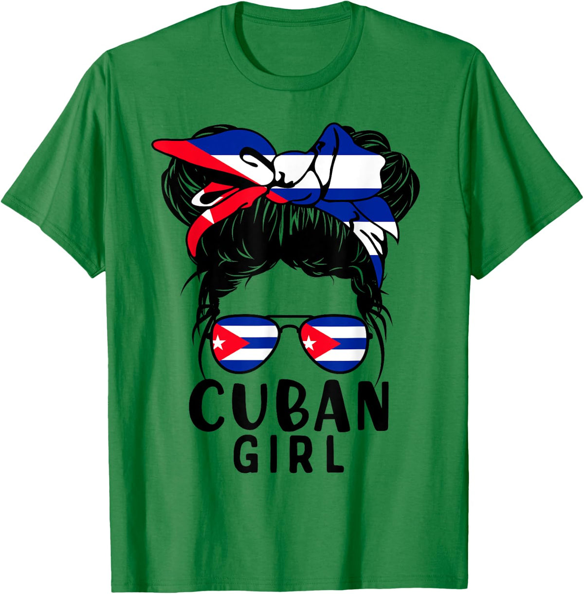 Cuban Girl Messy Hair Cuba Pride Patriotic Kids T-Shirt - T-Shirt | Irish Green
