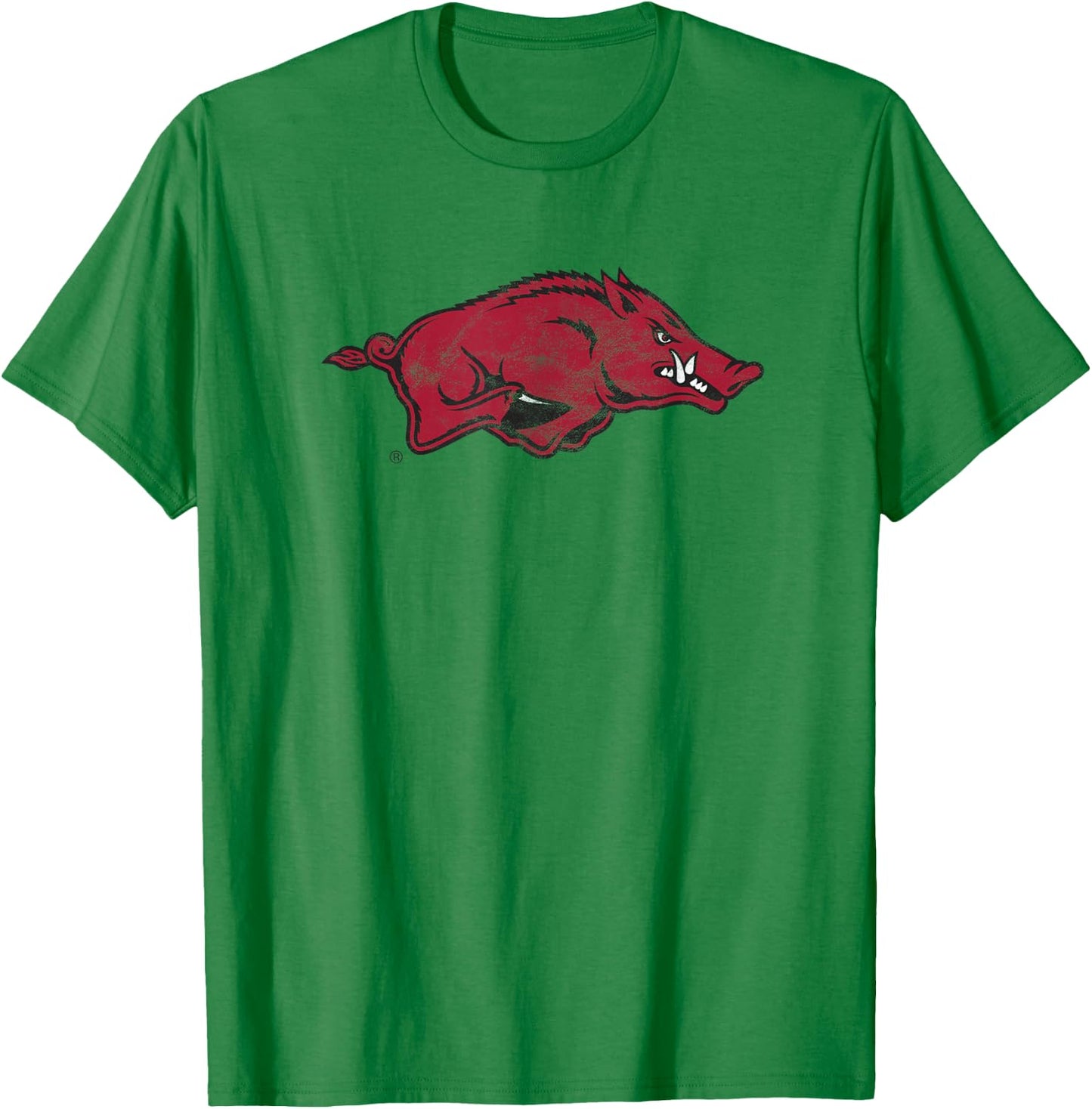 University of Arkansas Razorbacks Distressed Primary Logo T-Shirt - T-Shirt | Irish Green