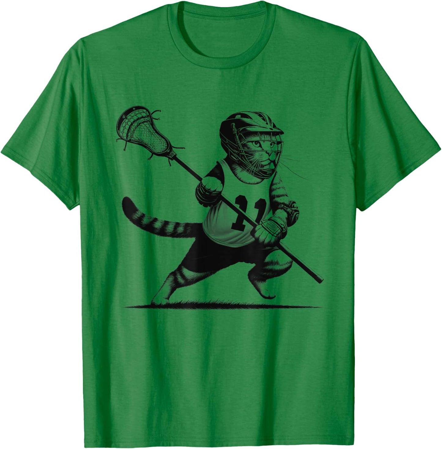 Vintage Cat Playing Lacrosse Kitten Lover Lacrosse Player Women Girls Kids T-Shirt - T-Shirt | Irish Green