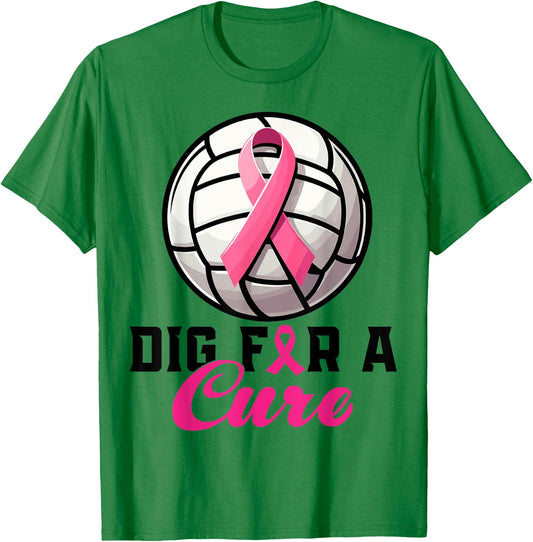 Dig For A Cure Breast Cancer Awareness Volleyball Pink T-Shirt - T-Shirt | Irish Green