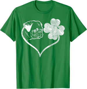 Irish Pug Face Shamrock Clover St Patricks Day Dog Owner T-Shirt - T-Shirt | Irish Green