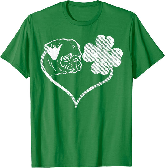 Irish Pug Face Shamrock Clover St Patricks Day Dog Owner T-Shirt - T-Shirt | Irish Green