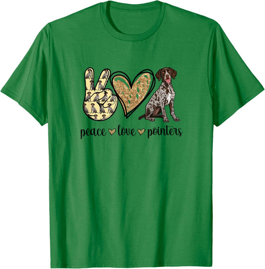 GSP Hunting Dog Peace Love German Shorthaired Pointer T-Shirt - T-Shirt | Irish Green