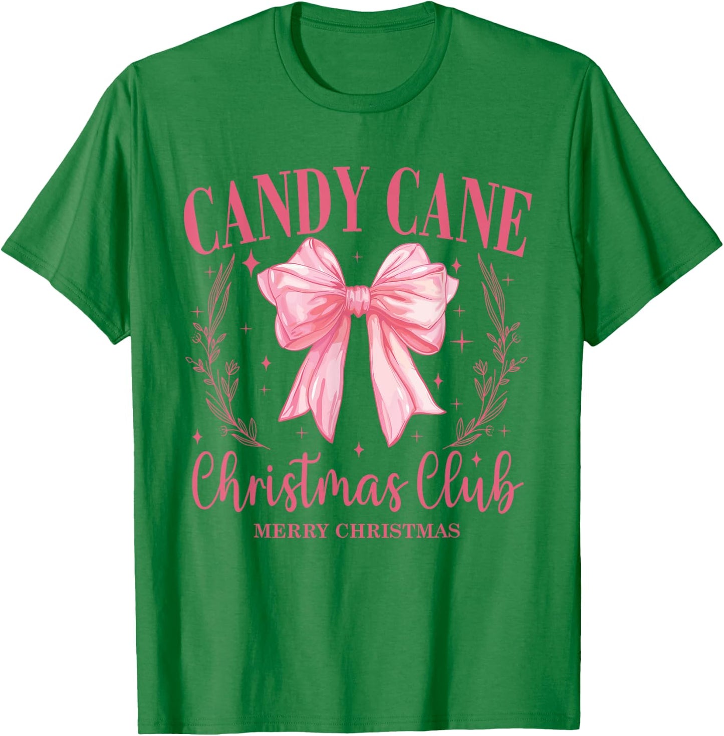 Candy Cane Christmas Club Pink Bow Vintage Christmas T-Shirt - T-Shirt | Irish Green