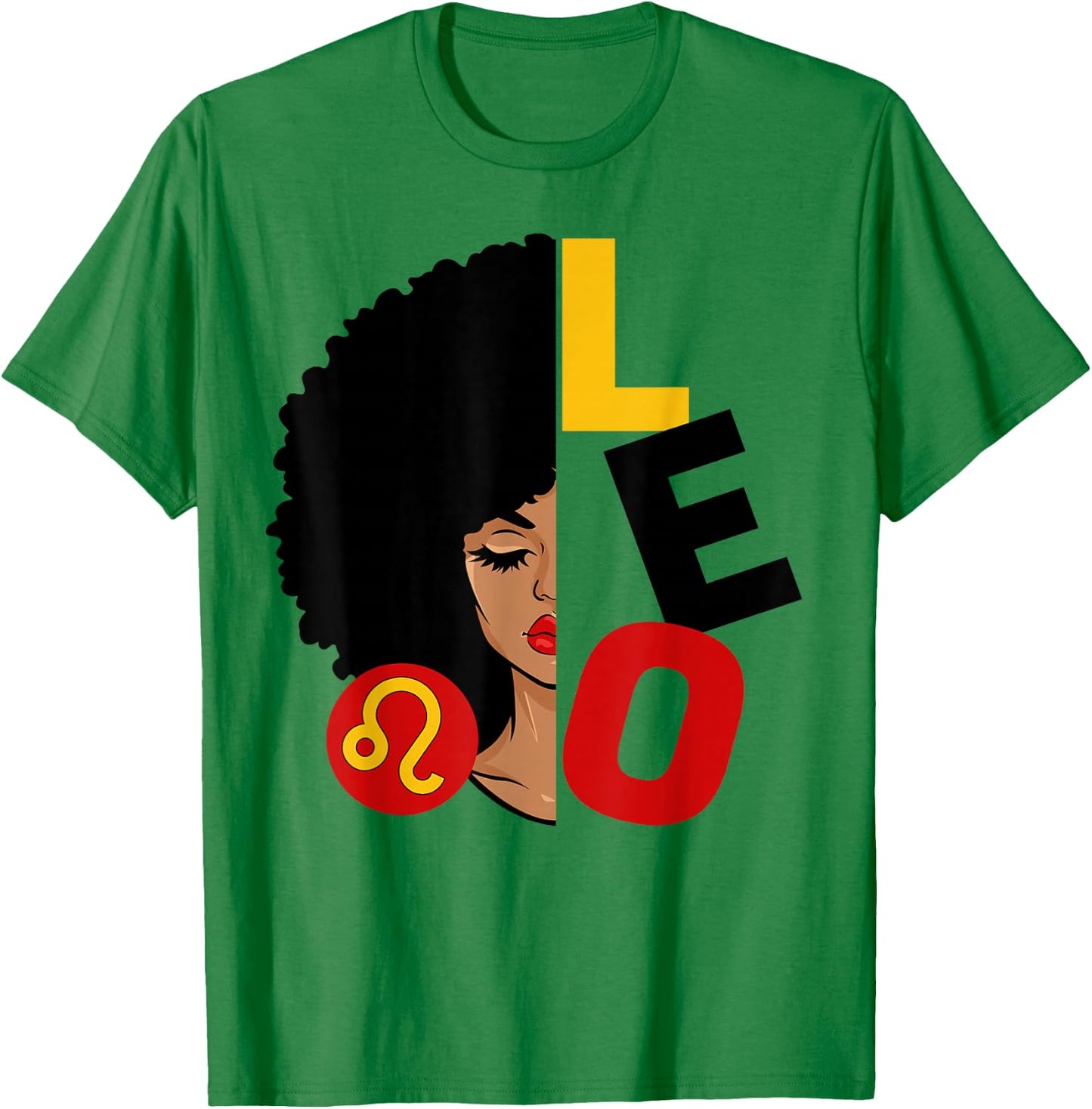 Leo Queen Afro Black Woman Melanin Girl Zodiac Sign T-Shirt - T-Shirt | Irish Green