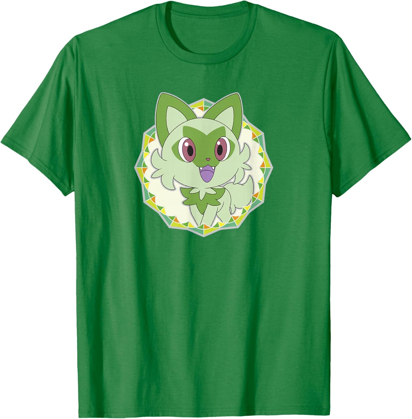Pokémon Sprigatito Sparkle Geometric Portrait Icon T-Shirt - T-Shirt | Irish Green