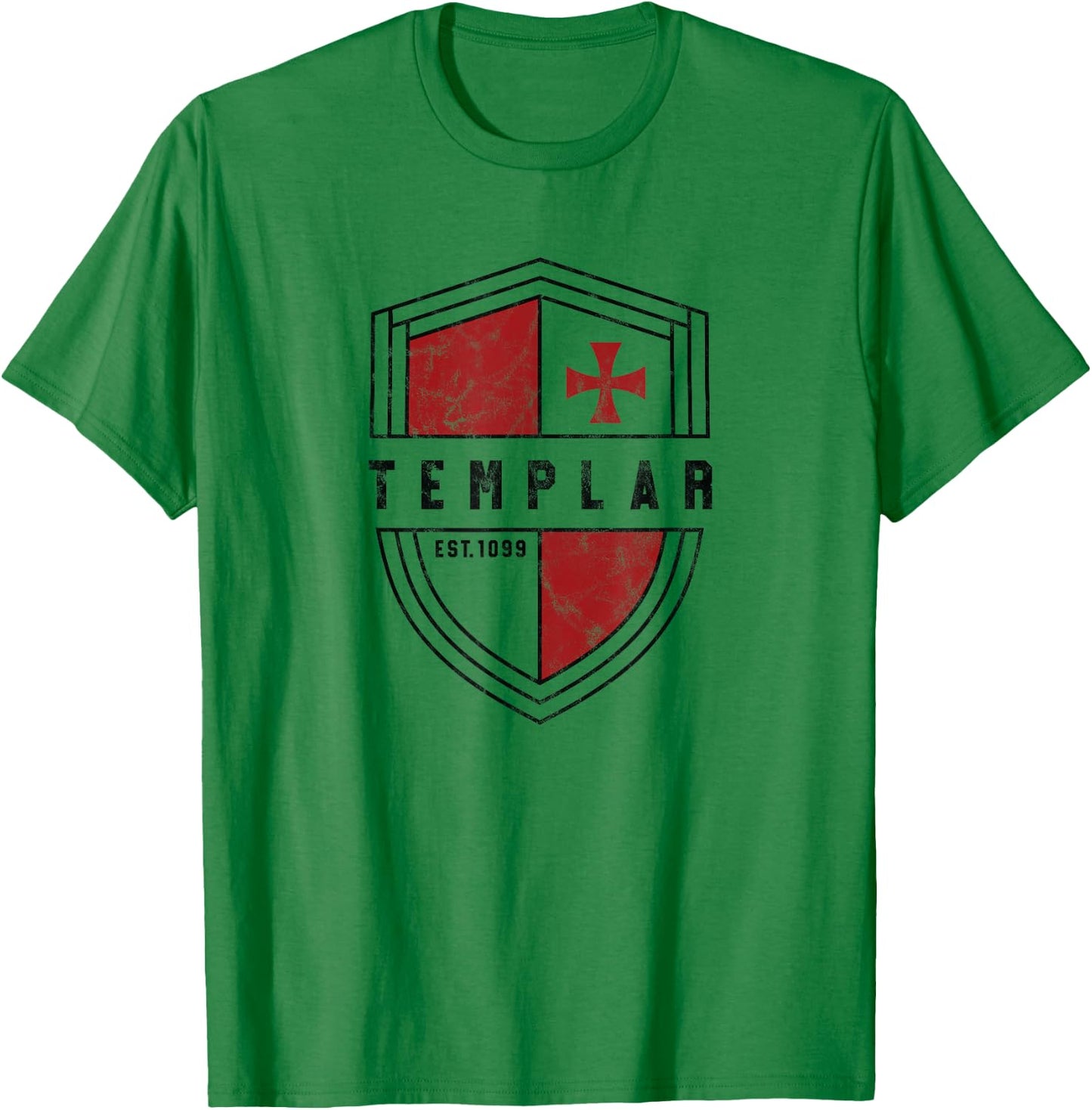 Templar Cross and Shield Vintage Medieval Cruise T-Shirt - T-Shirt | Irish Green