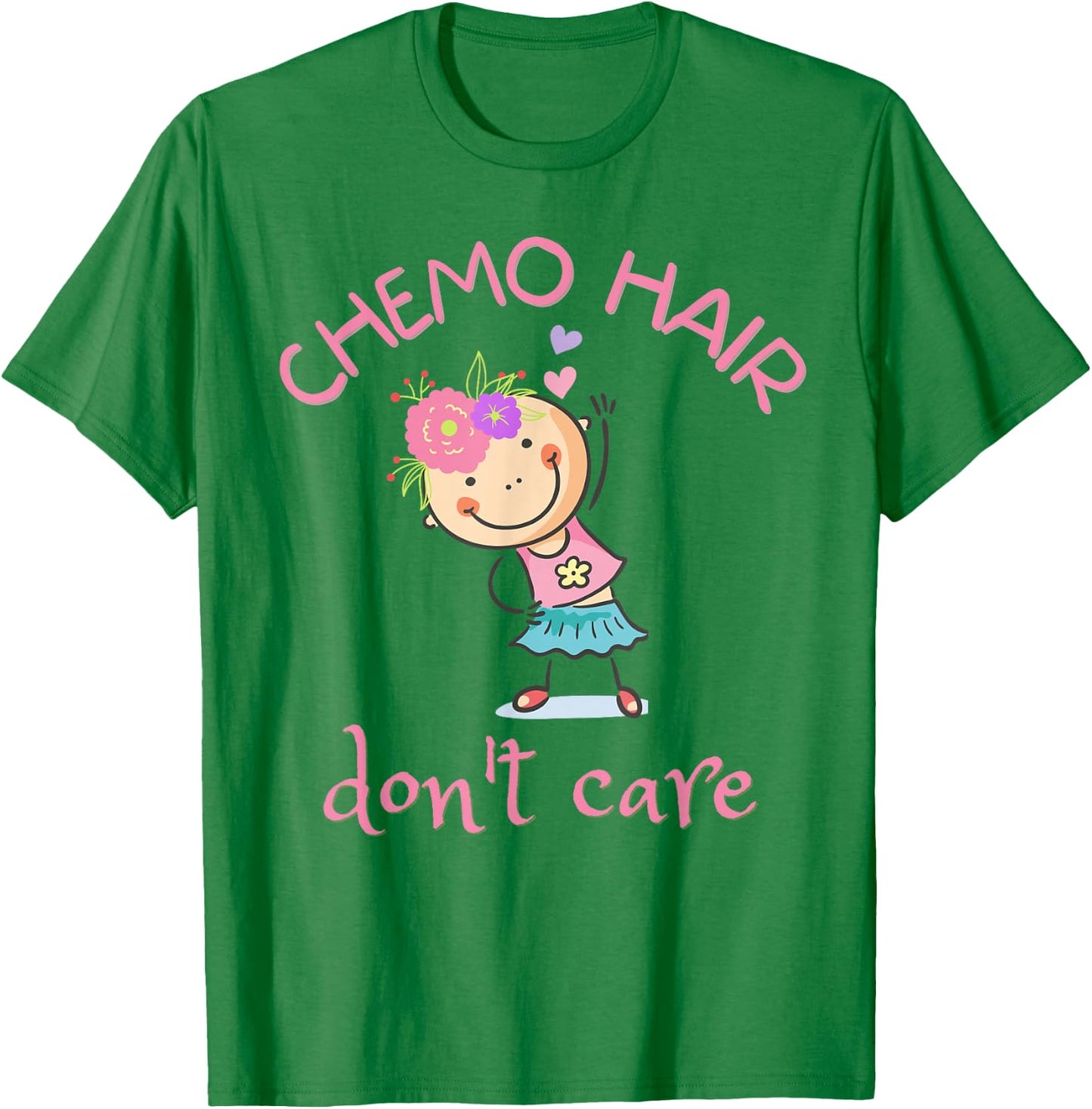Chemo Hair Don't Care, Cancer Girl Bald Head Flowers T-Shirt - T-Shirt | Irish Green