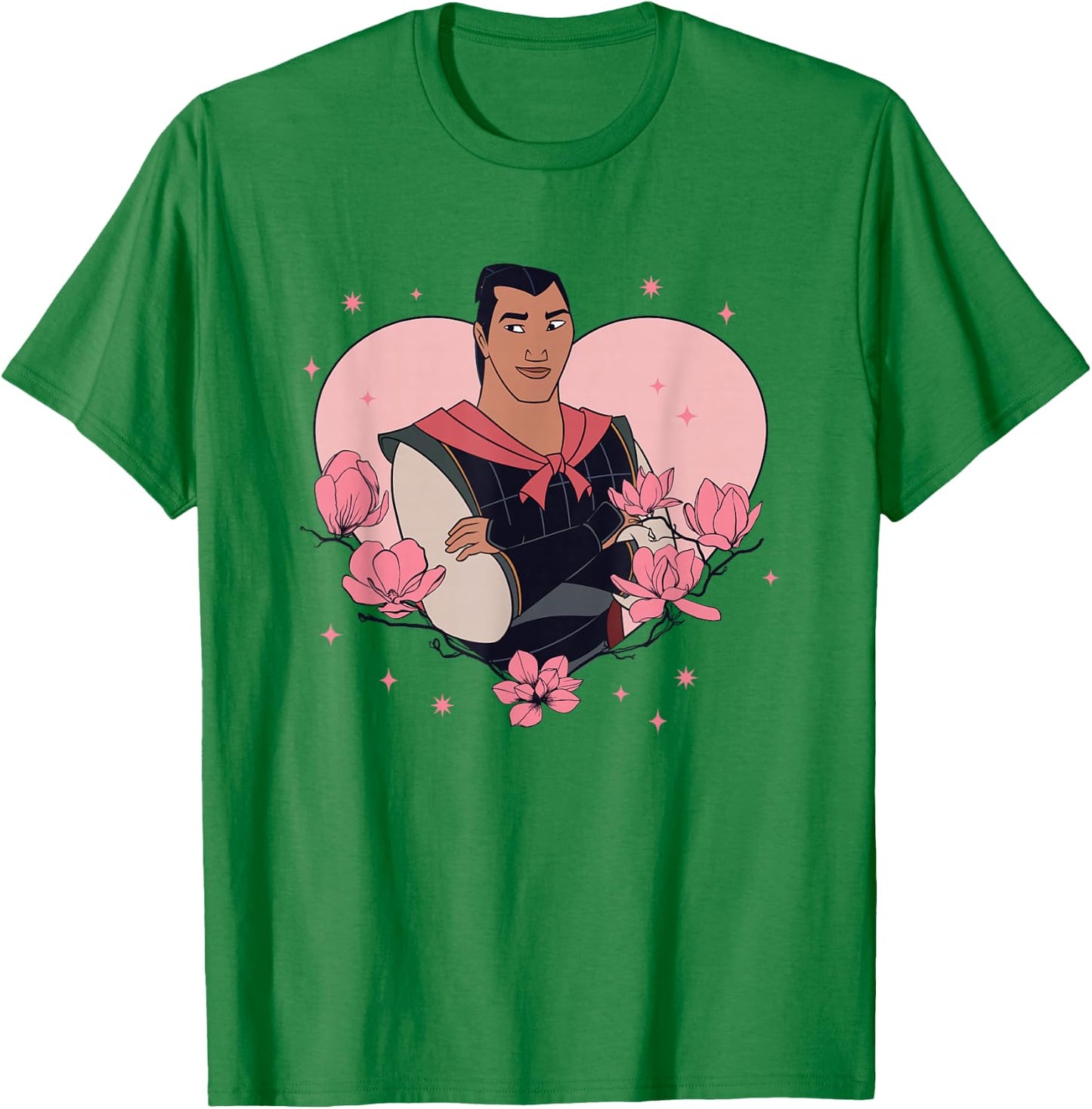 Disney Mulan Valentine's Day Li Shang Heart Shape Chest Logo T-Shirt - T-Shirt | Irish Green