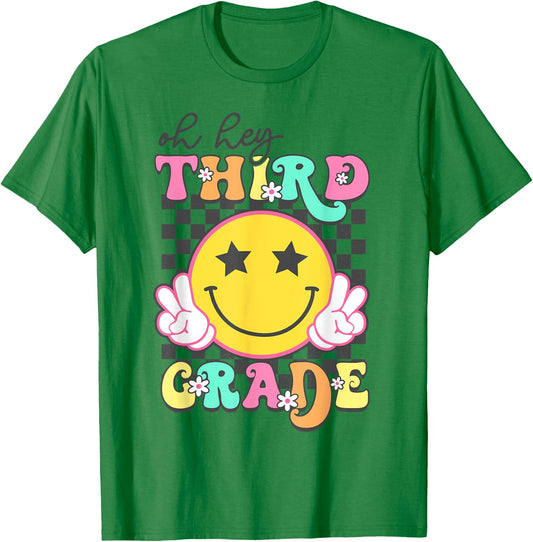 Oh Hey Third Grade Hippie Smile Face Teachers Students Kids T-Shirt - T-Shirt | Irish Green