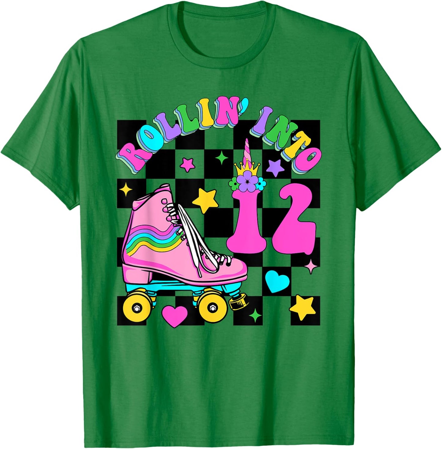Rolling Into 12 Years Old Skater 12th Birthday Kids Girls T-Shirt - T-Shirt | Irish Green