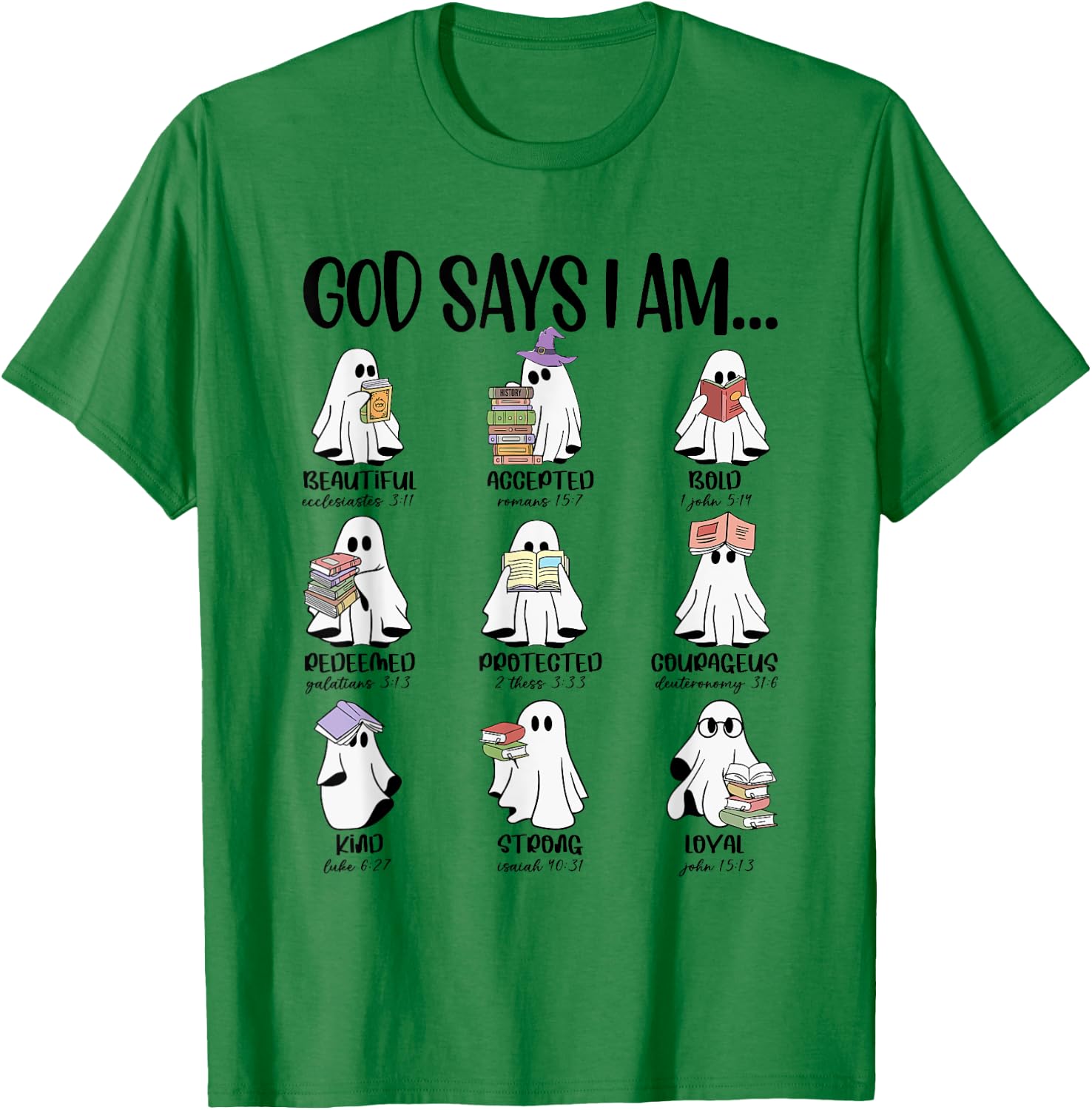 God Says I Am Cute Ghost Book Bookworm Halloween Women Men T-Shirt - T-Shirt | Irish Green