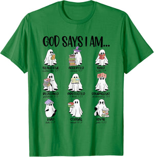 God Says I Am Cute Ghost Book Bookworm Halloween Women Men T-Shirt - T-Shirt | Irish Green
