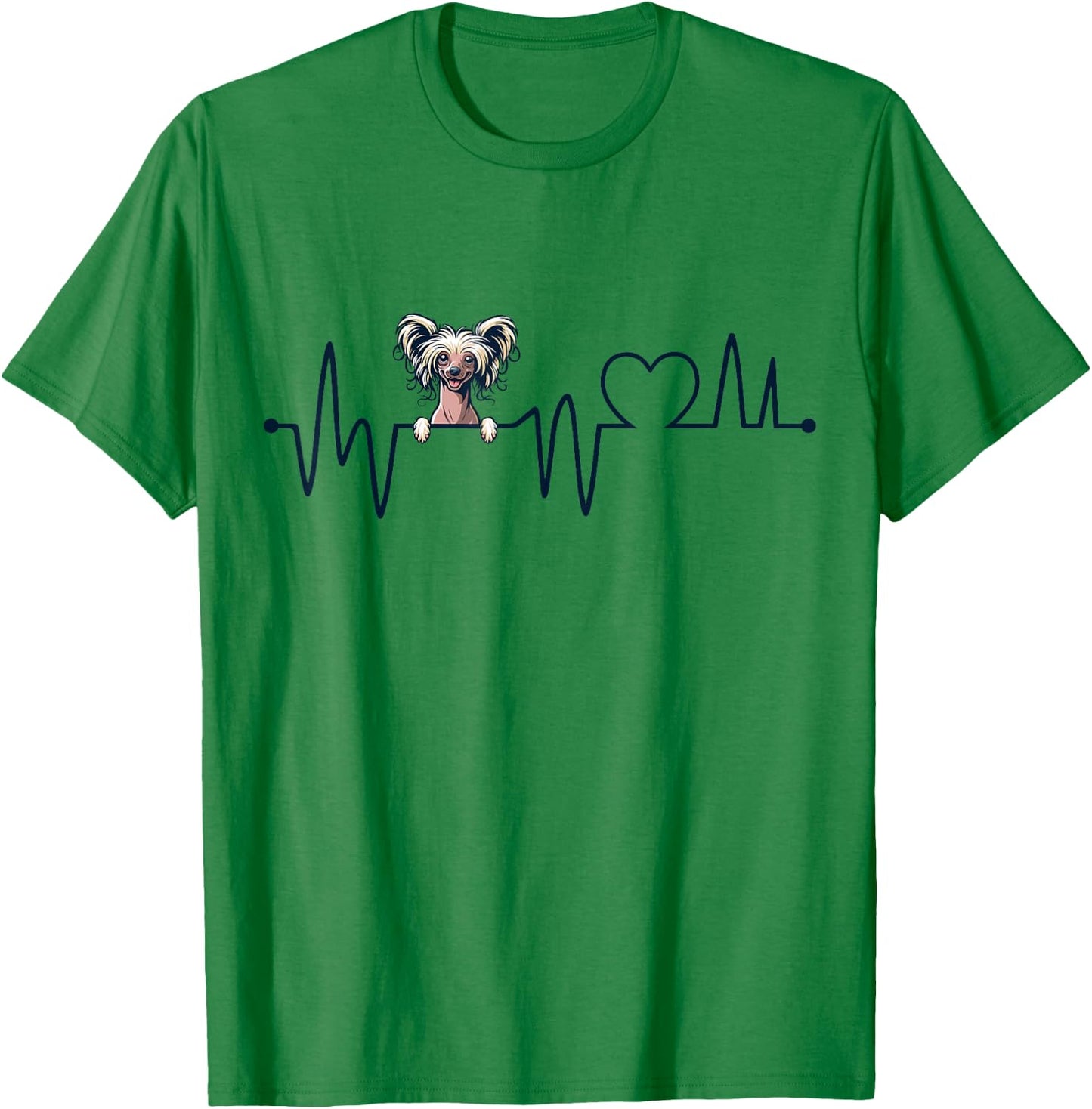 Chinese Crested Dog Heartbeat - Men Women Kids Crested Lover T-Shirt - T-Shirt | Irish Green