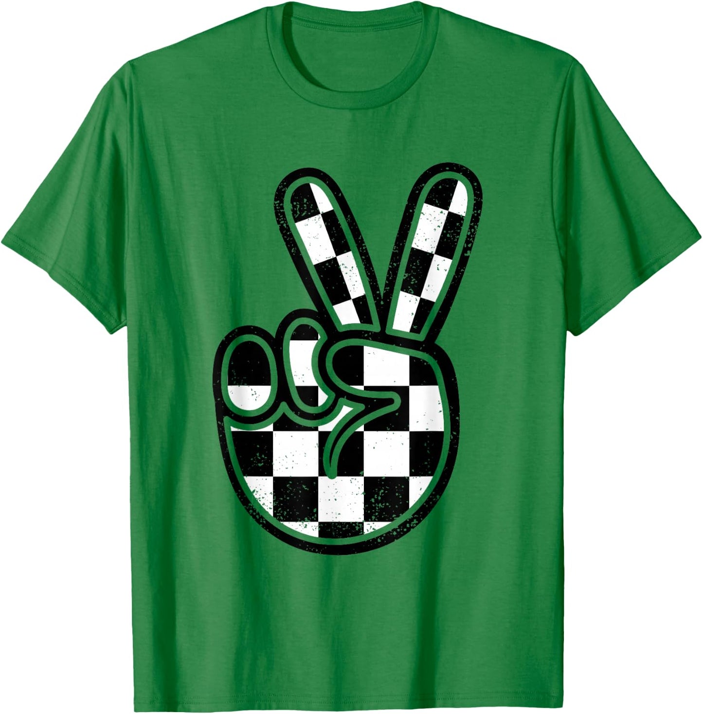 Checkered Peace Sign 60s 70s 80s Race Car Gamer Boys Toddler T-Shirt - T-Shirt | Irish Green