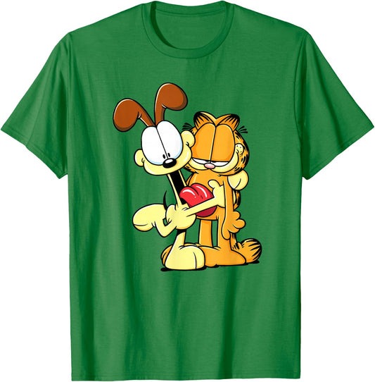 Garfield Cute Odie Hugging Garfield Love Cartoon Cat T-Shirt - T-Shirt | Irish Green