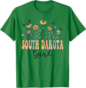 South Dakota Girl Wildflower Groovy South Dakota Lover T-Shirt - T-Shirt | Irish Green