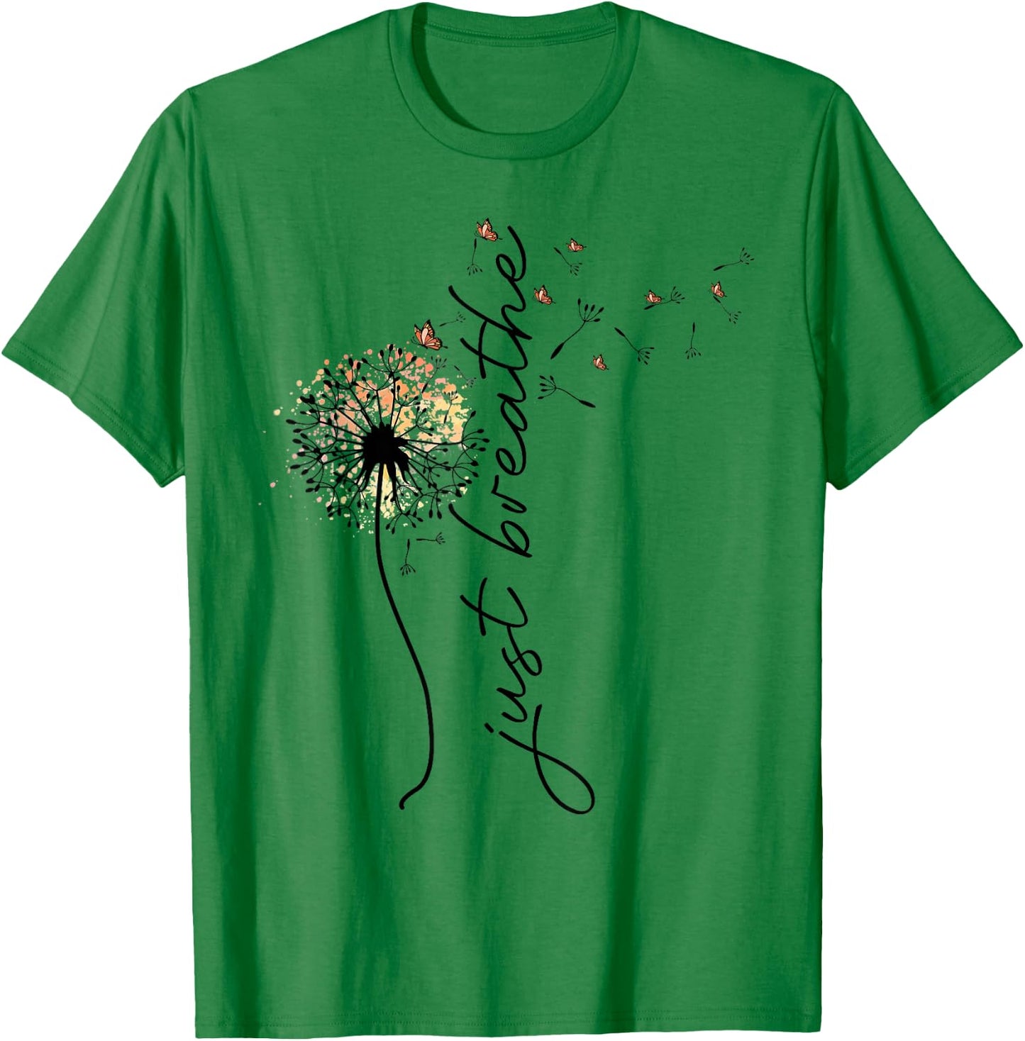 Just Breathe Dandelion and Buterflies Summer T-Shirt - T-Shirt | Irish Green