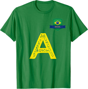 Brazil Human-Flag Letter A Brazil T-Shirt - T-Shirt | Irish Green