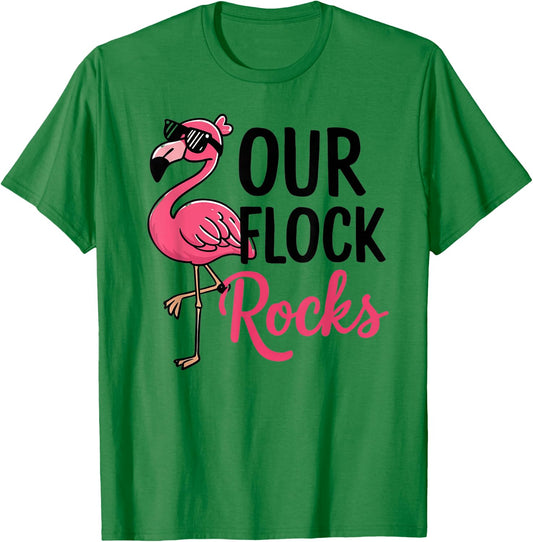 Our Flock Rocks Flamingo Shirt - Fun Group Matching T-Shirt - T-Shirt | Irish Green