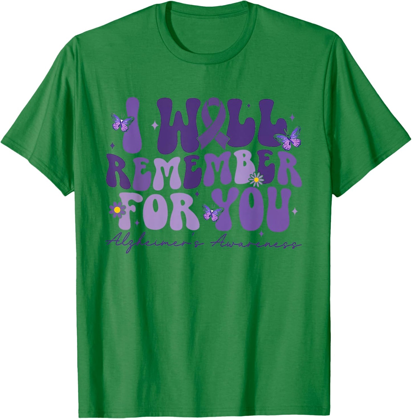 Retro I Will Remember For You Butterfly Alzheimers Awareness T-Shirt - T-Shirt | Irish Green