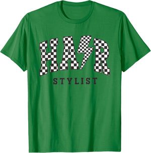 Retro Checkered Hair Stylist Graduation Cosmetology School T-Shirt - T-Shirt | Irish Green