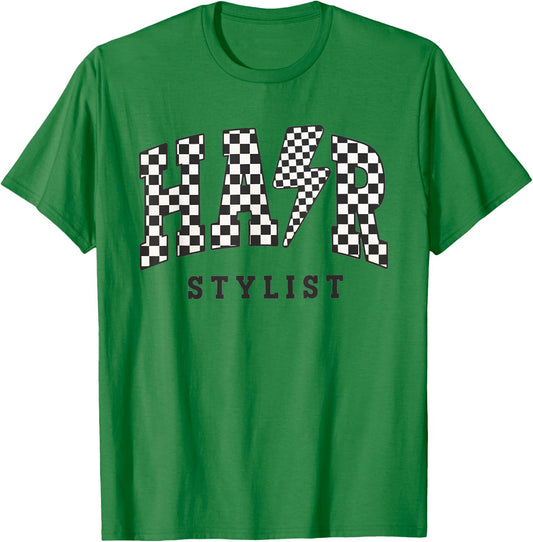 Retro Checkered Hair Stylist Graduation Cosmetology School T-Shirt - T-Shirt | Irish Green