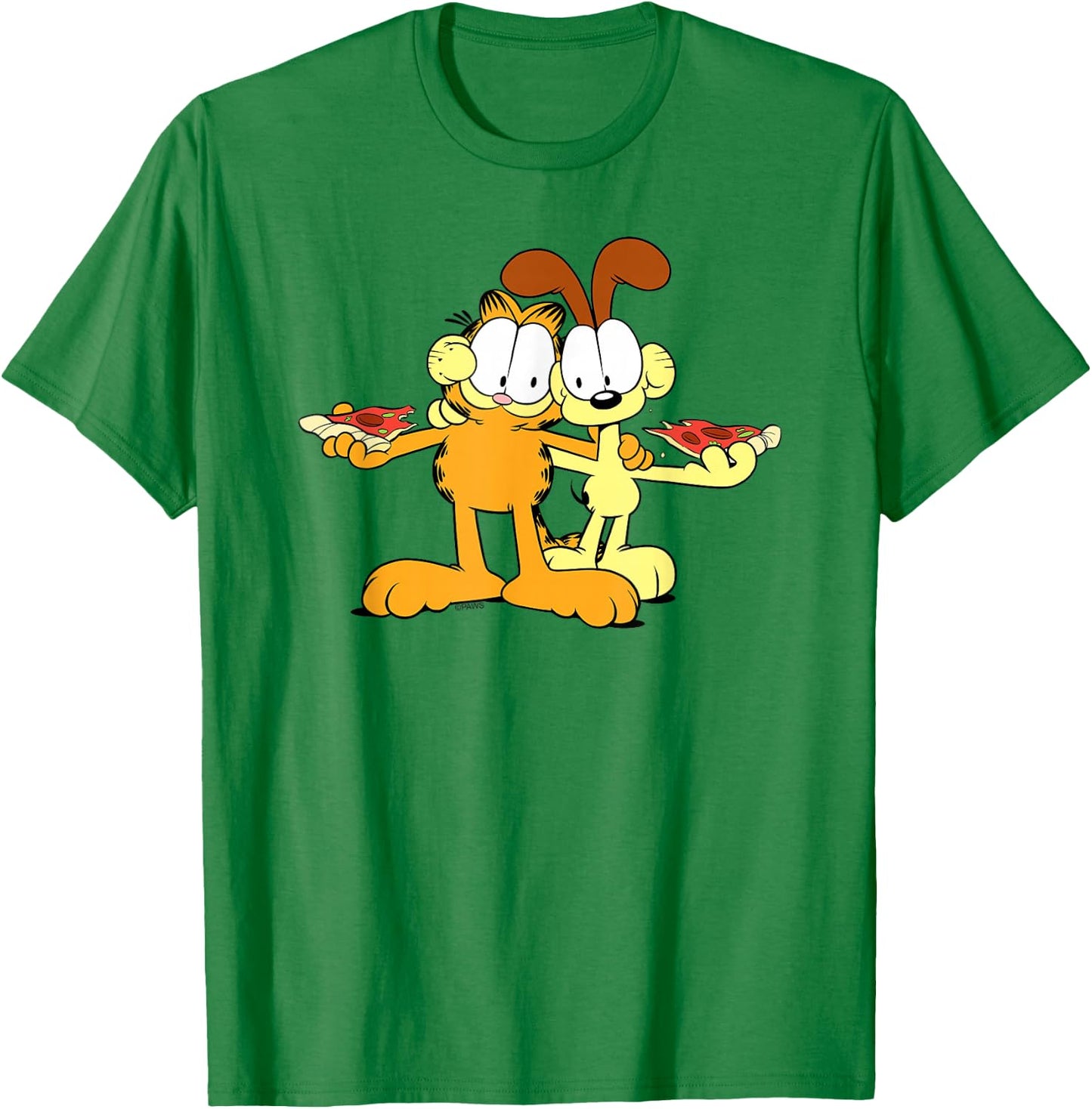 Garfield & Odie Happy Pizza Hug Cartoon Cat T-Shirt - T-Shirt | Irish Green