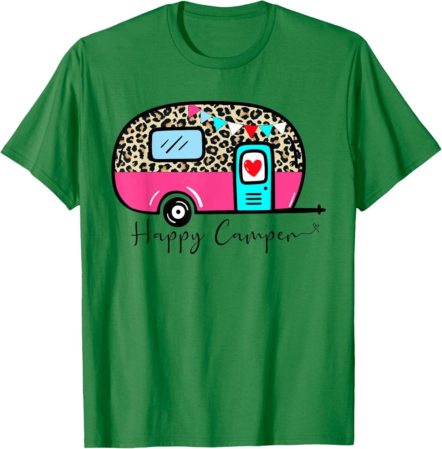Camper Happy Summer Camp Camping Leopard Funny Glamping T-Shirt - T-Shirt | Irish Green