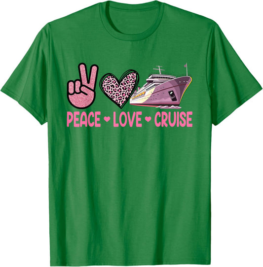 Peace Love Cruise Travel Leopard Heart Funny Gift Girls T-Shirt - T-Shirt | Irish Green
