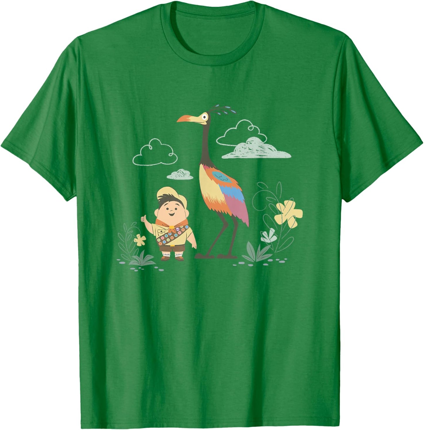 Disney Pixar Up Happy Cute Russell and Kevin Chest Logo T-Shirt - T-Shirt | Irish Green