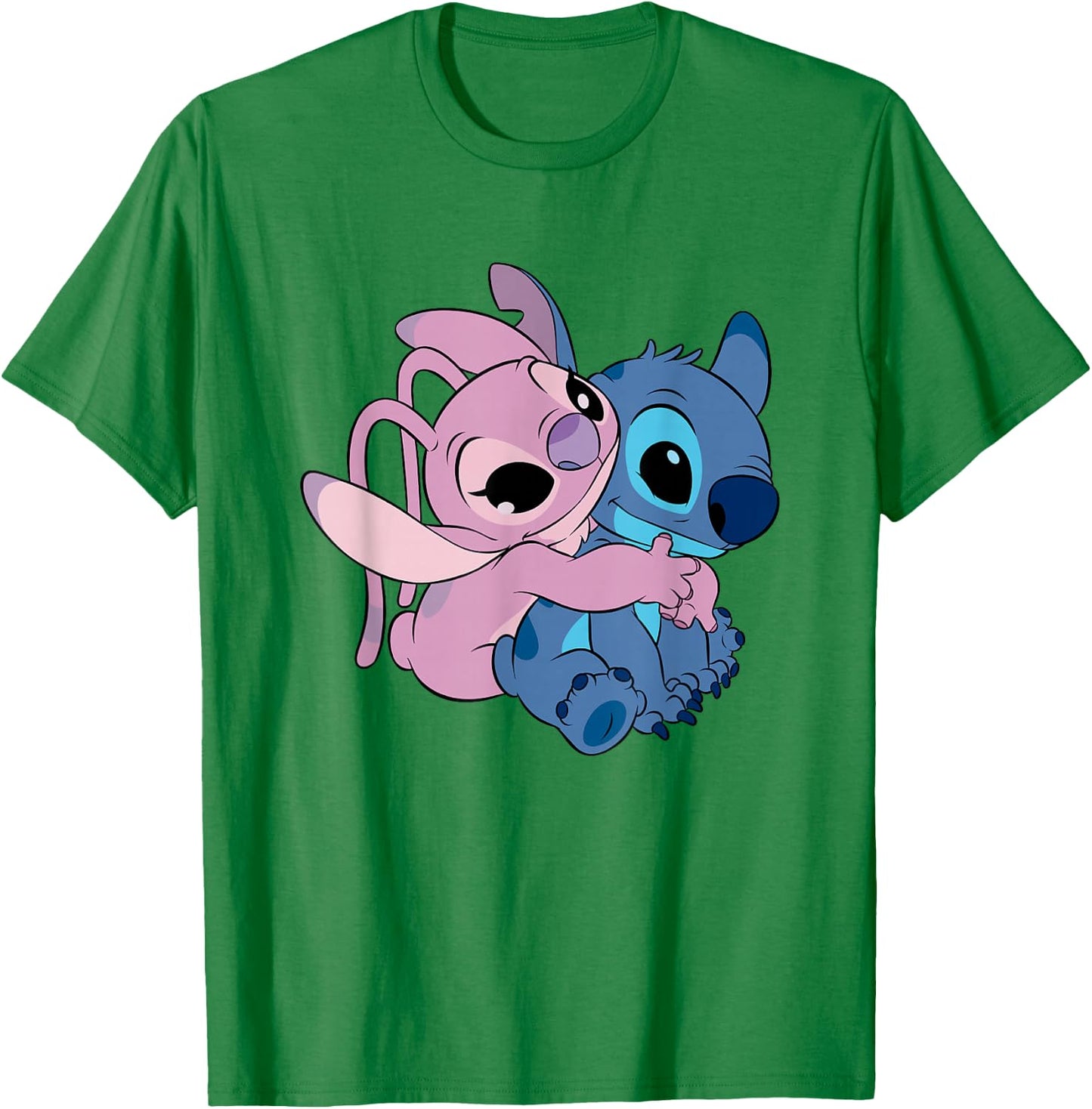 Disney Lilo & Stitch Cute Angel & Stitch Hugging Chest Logo T-Shirt - T-Shirt | Irish Green