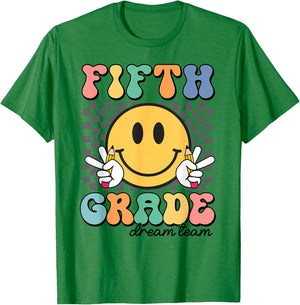 Fifth Grade Dream Team Smile Face First Day of 5th Grade T-Shirt - T-Shirt | Irish Green