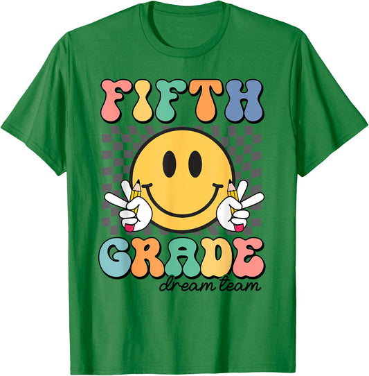 Fifth Grade Dream Team Smile Face First Day of 5th Grade T-Shirt - T-Shirt | Irish Green