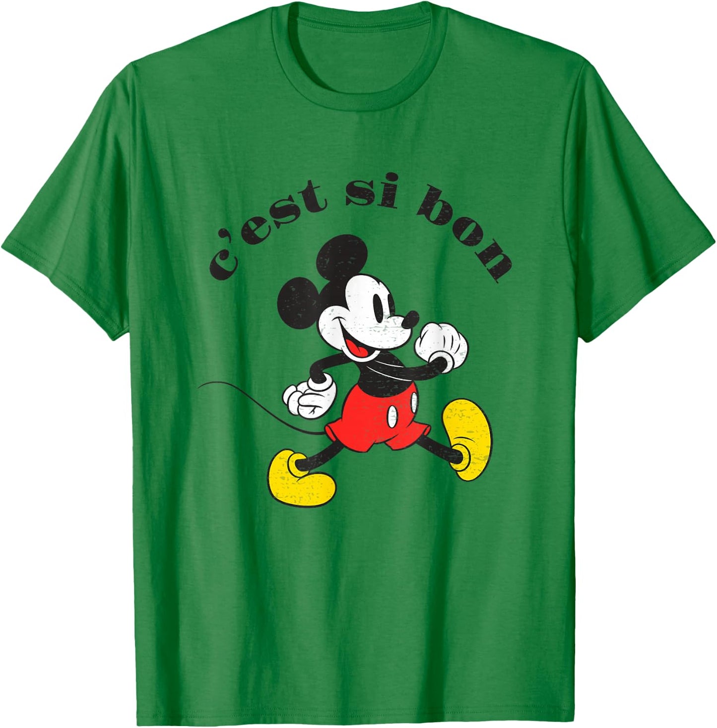 Disney Mickey And Friends Chest Si Bon Mickey Retro Poster T-Shirt - T-Shirt | Irish Green