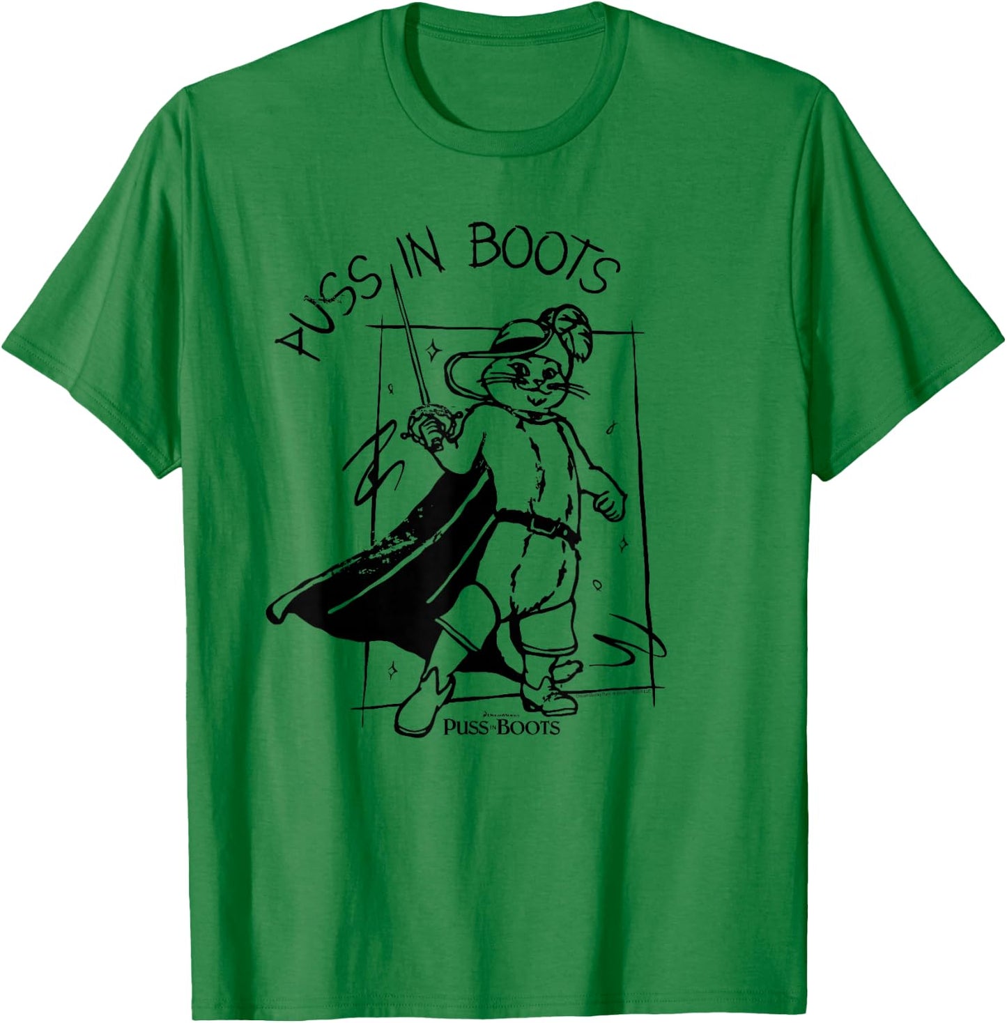 DreamWorks Puss in Boots Sketch T-Shirt - T-Shirt | Irish Green