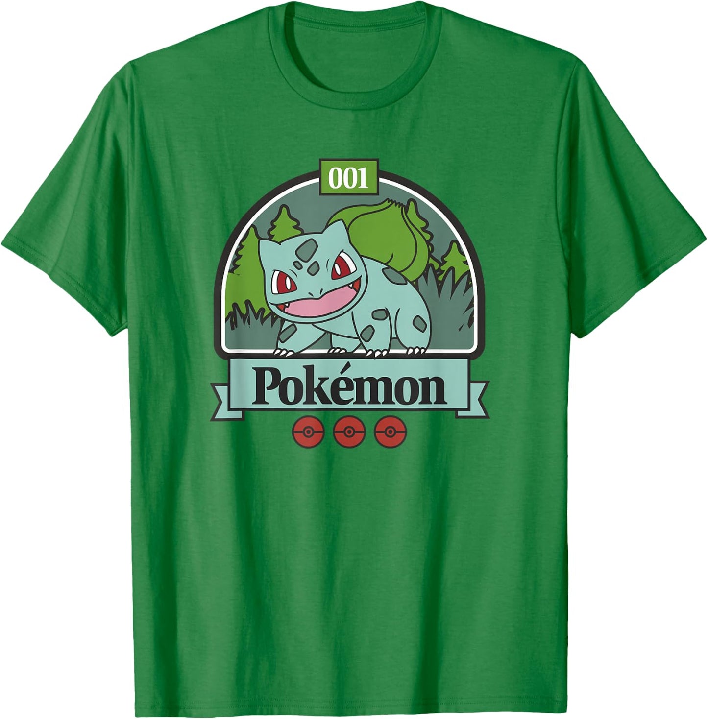 Pokémon 001 Bulbasaur Outdoor Adventure Grassy Park Badge T-Shirt - T-Shirt | Irish Green