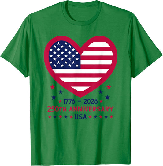 250th Anniversary USA American Flag Heart 250 Years America T-Shirt - T-Shirt | Irish Green