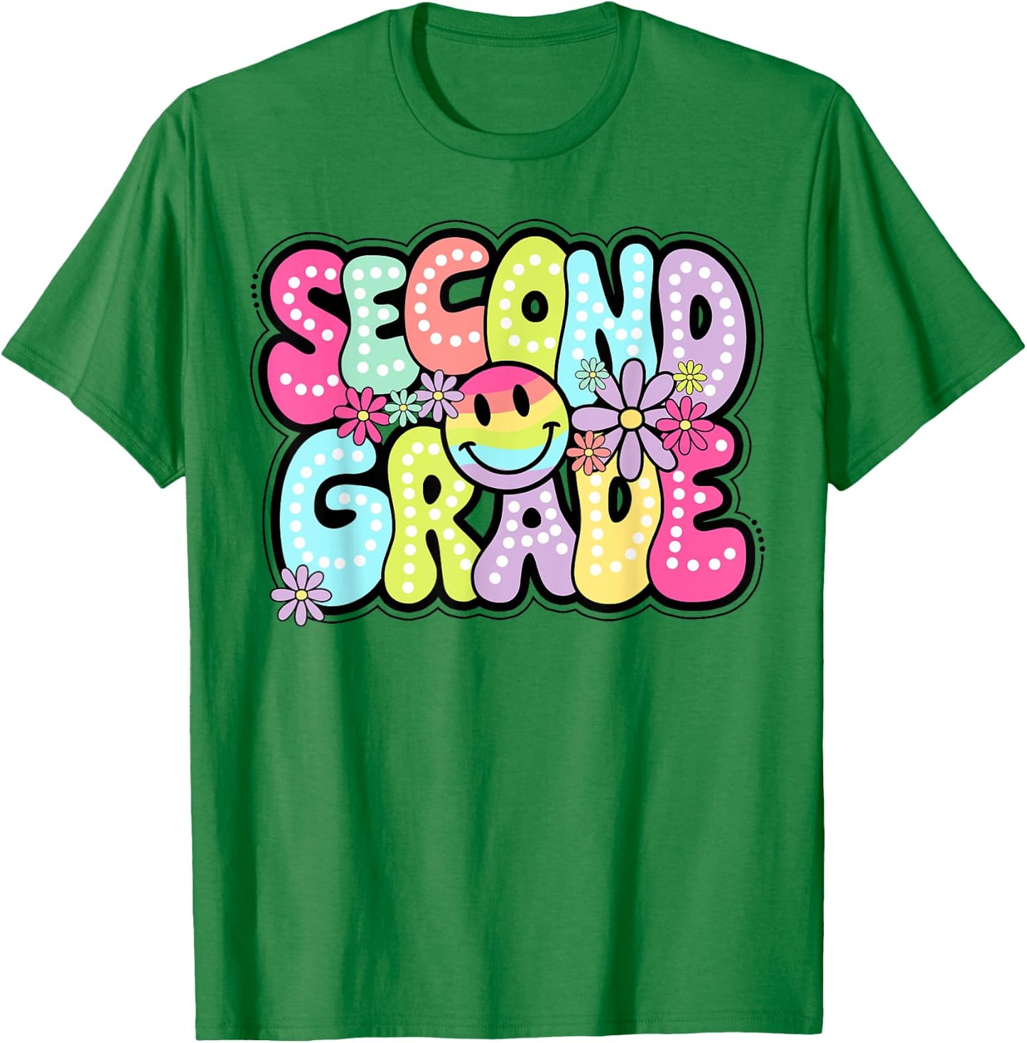 Second Grade Groovy Happy First Day Of School Bright Dots T-Shirt - T-Shirt | Irish Green